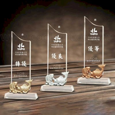 雙魚吉祥水晶方形獎牌