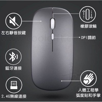 充電式雙模式靜音無線滑鼠