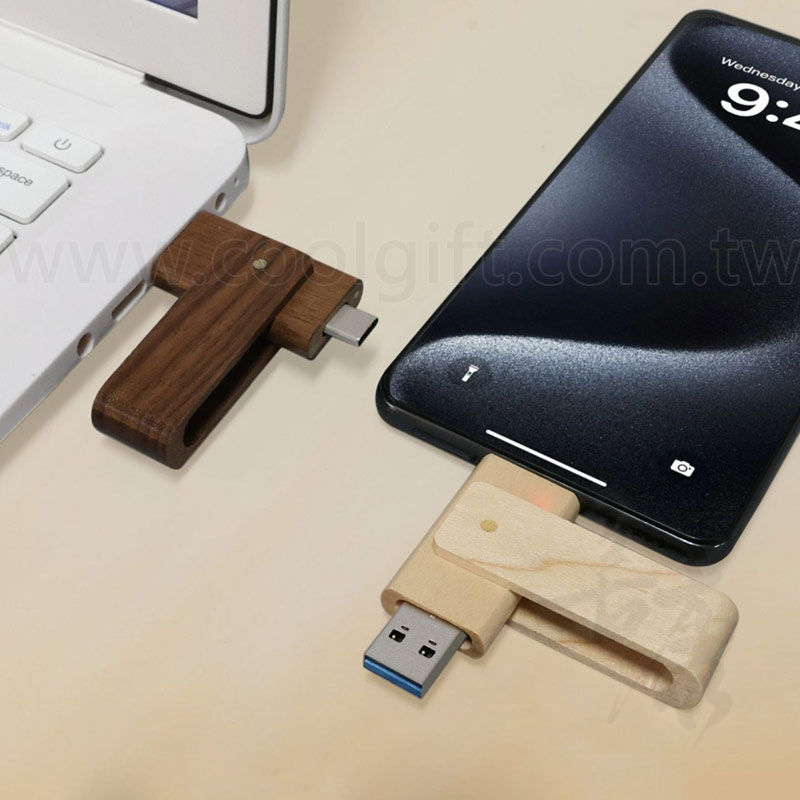 木質旋轉雙頭隨身碟