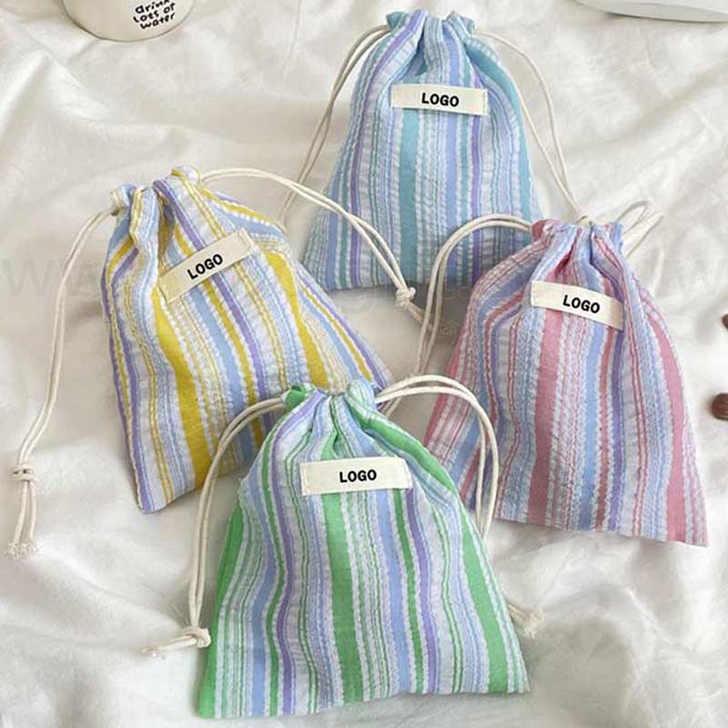 氣泡條紋抽繩束口袋
